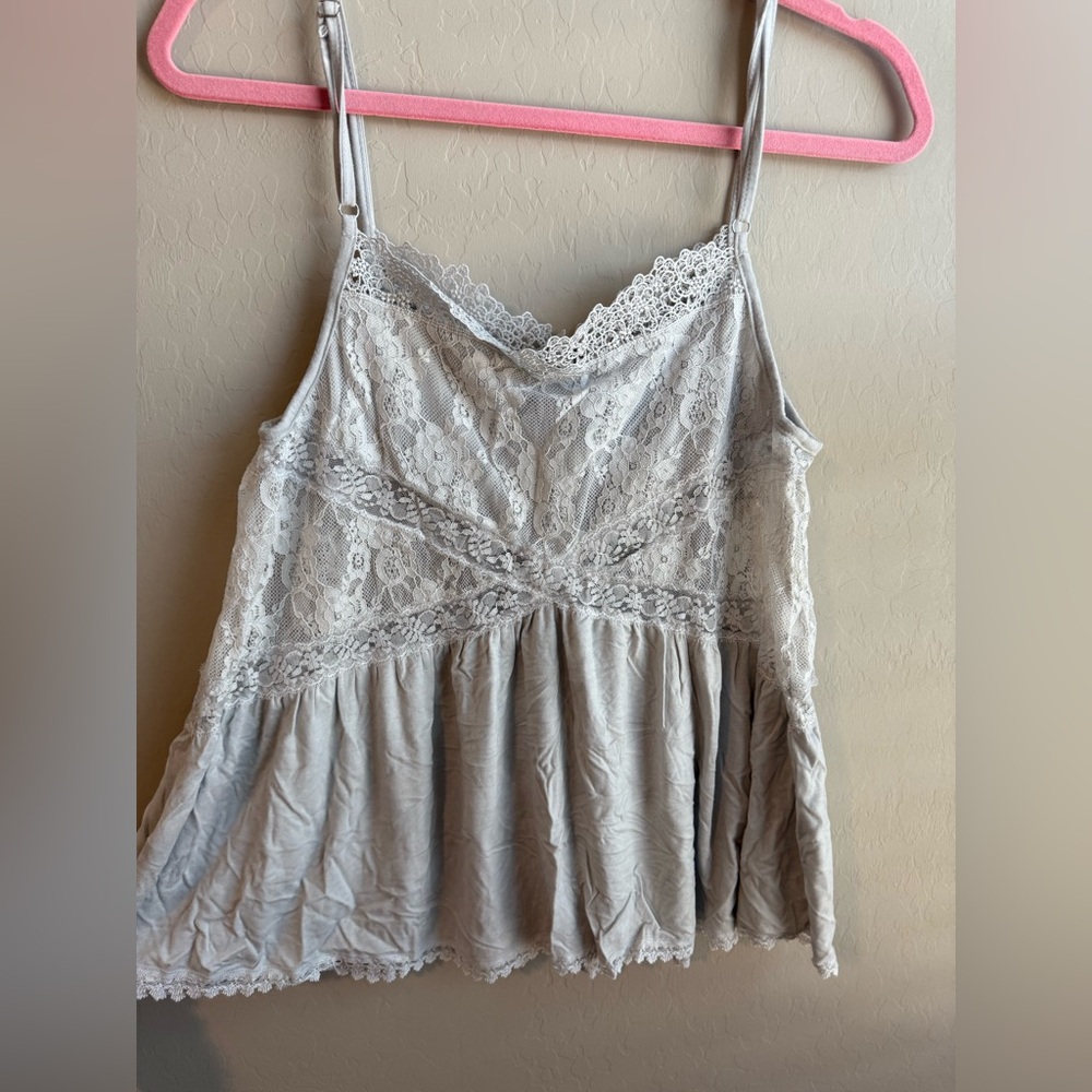 POL Gray Ruffled Lace Tank Top - Picture 2 of 4